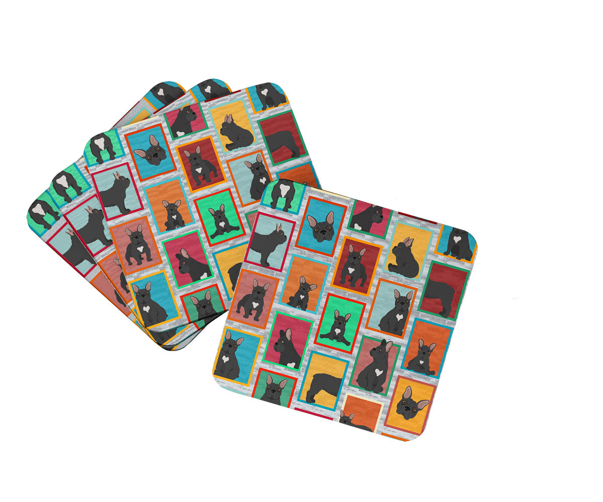Lots of Black French Bulldog Foam Coasters Set of 4 Cup Coasters for Indoor Outdoor, Tabletop Protection, Anti Slip, Mouse pad Material