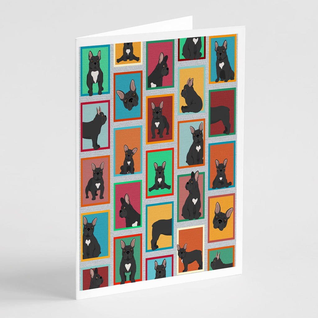 Lots of Black French Bulldog Greeting Cards Pack of 8 Blank Cards with Envelopes Whimsical A7 Size 5x7