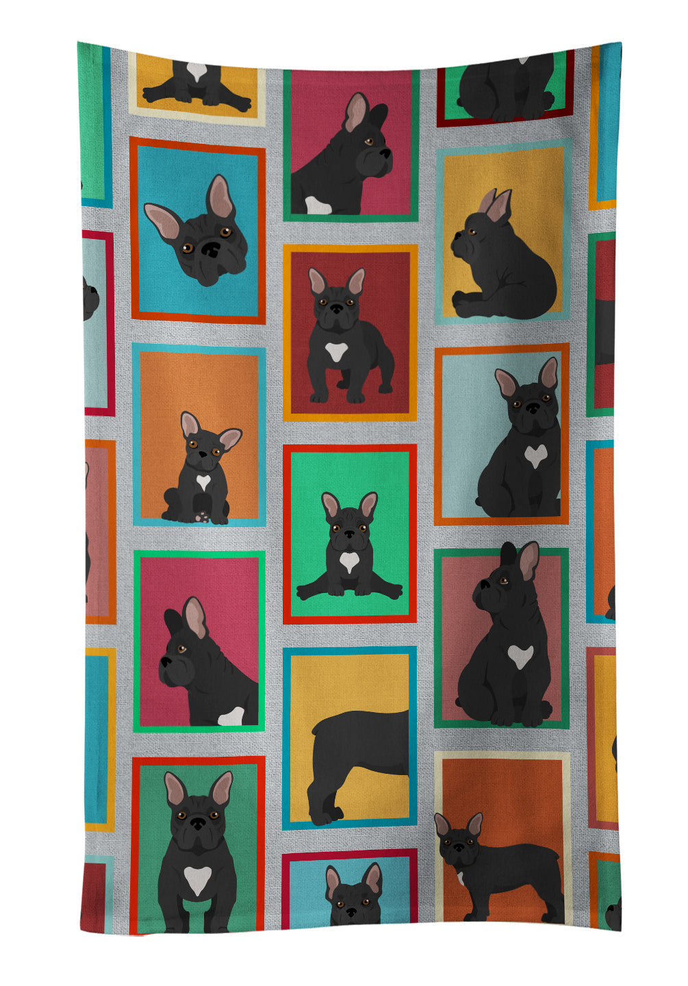 Lots of Black French Bulldog Kitchen Towel Velour Plush Front and Cotton Loop Back Machine Washable
