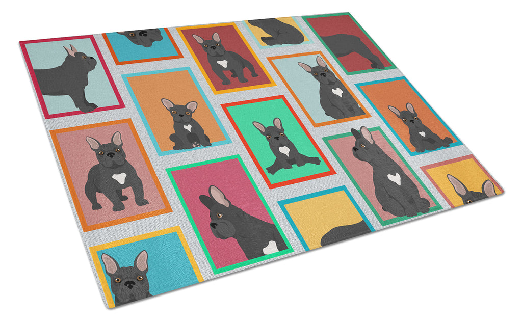 Lots of Black French Bulldog Cutting Board Tempered Glass Kitchen Cutting Surface, Heat Resistant Chopping, Non-Slip Feet, Food Prep & Serving