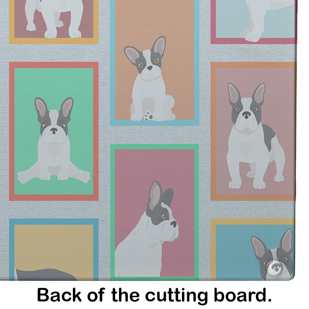 Lots of Black and White French Bulldog Cutting Board Tempered Glass Kitchen Cutting Surface, Heat Resistant Chopping, Non-Slip Feet, Food Prep & Serving