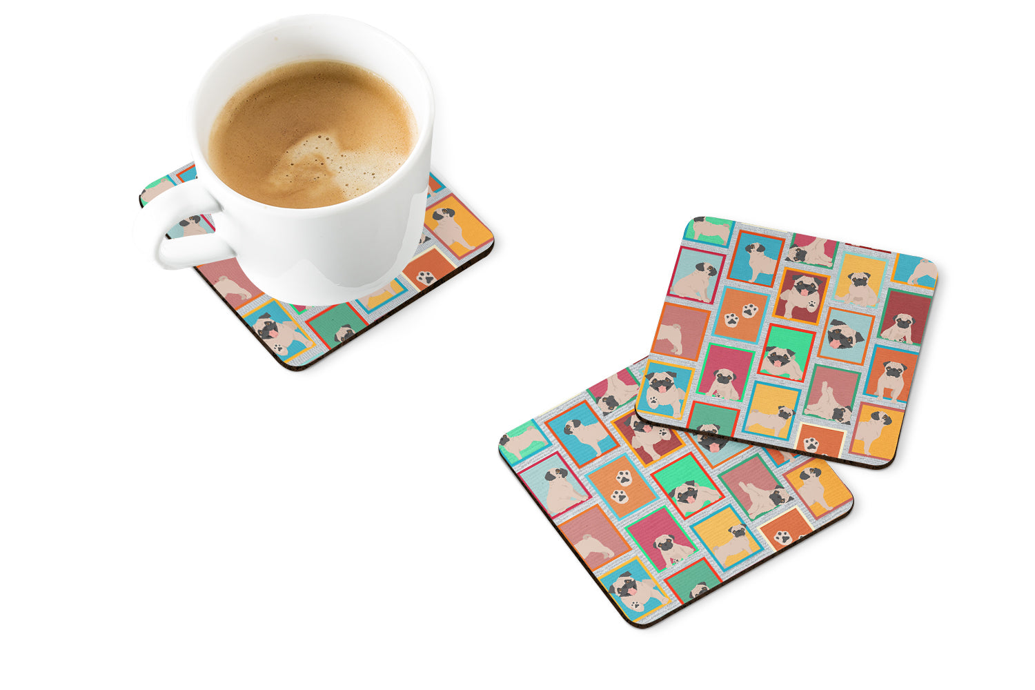 Lots of Fawn Pug Foam Coasters Set of 4 Cup Coasters for Indoor Outdoor, Tabletop Protection, Anti Slip, Mouse pad Material