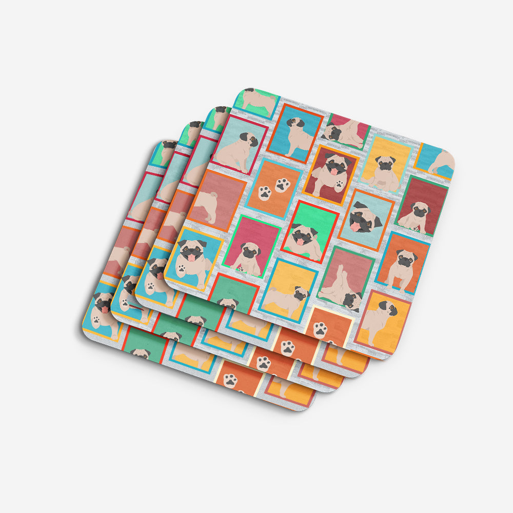 Lots of Fawn Pug Foam Coasters Set of 4 Cup Coasters for Indoor Outdoor, Tabletop Protection, Anti Slip, Mouse pad Material
