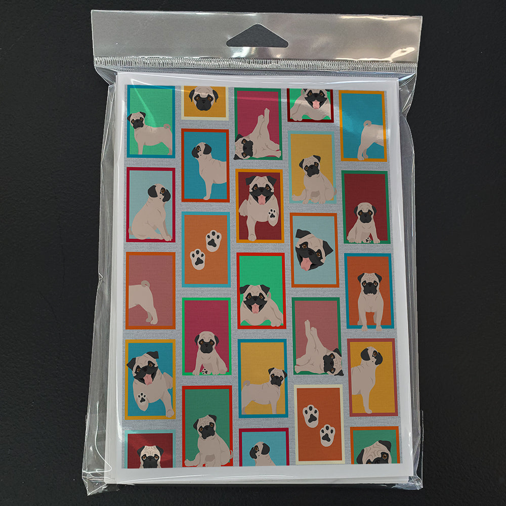 Lots of Fawn Pug Greeting Cards Pack of 8 Blank Cards with Envelopes Whimsical A7 Size 5x7