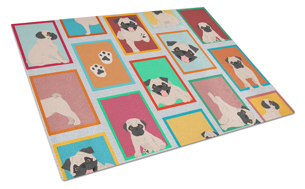 Lots of Fawn Pug Cutting Board Tempered Glass Kitchen Cutting Surface, Heat Resistant Chopping, Non-Slip Feet, Food Prep & Serving