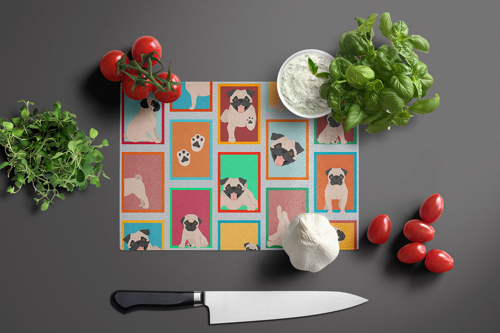 Lots of Fawn Pug Cutting Board Tempered Glass Kitchen Cutting Surface, Heat Resistant Chopping, Non-Slip Feet, Food Prep & Serving