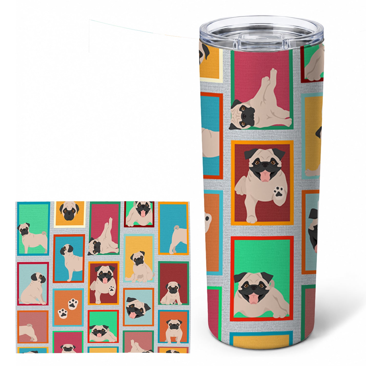 Lots of Fawn Pug Stainless Steel Skinny Tumbler 20 oz Vacuum Double Walled Reusable Insulated Travel Cup