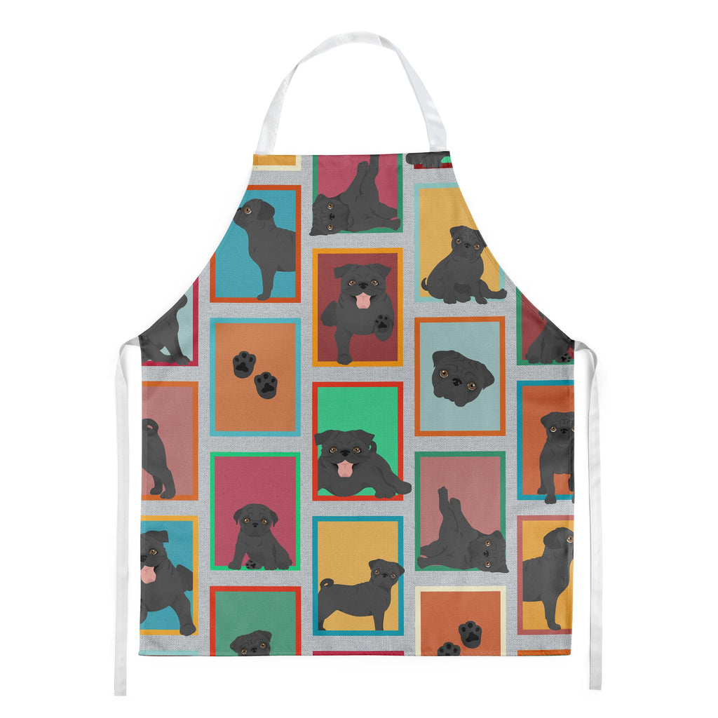 Lots of Black Pug Apron Cooking Kitchen Server Baking Crafts Gardening for Adult Women Men, Unisex, Large, Multicolor