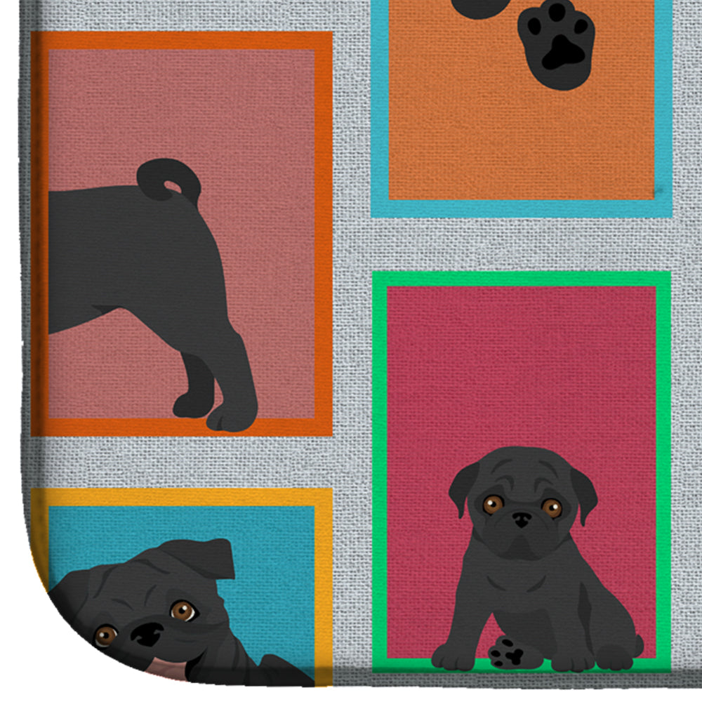 Lots of Black Pug Dish Drying Mat Absorbent Dish Drying Mat Pad for Kitchen Counter Dish Drainer Mat for Countertop, 14 x 21", Multicolor