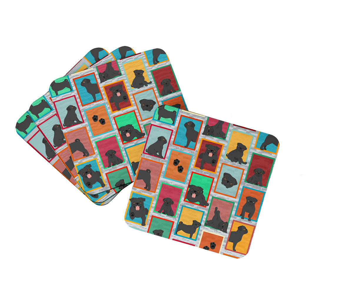 Lots of Black Pug Foam Coasters Set of 4 Cup Coasters for Indoor Outdoor, Tabletop Protection, Anti Slip, Mouse pad Material