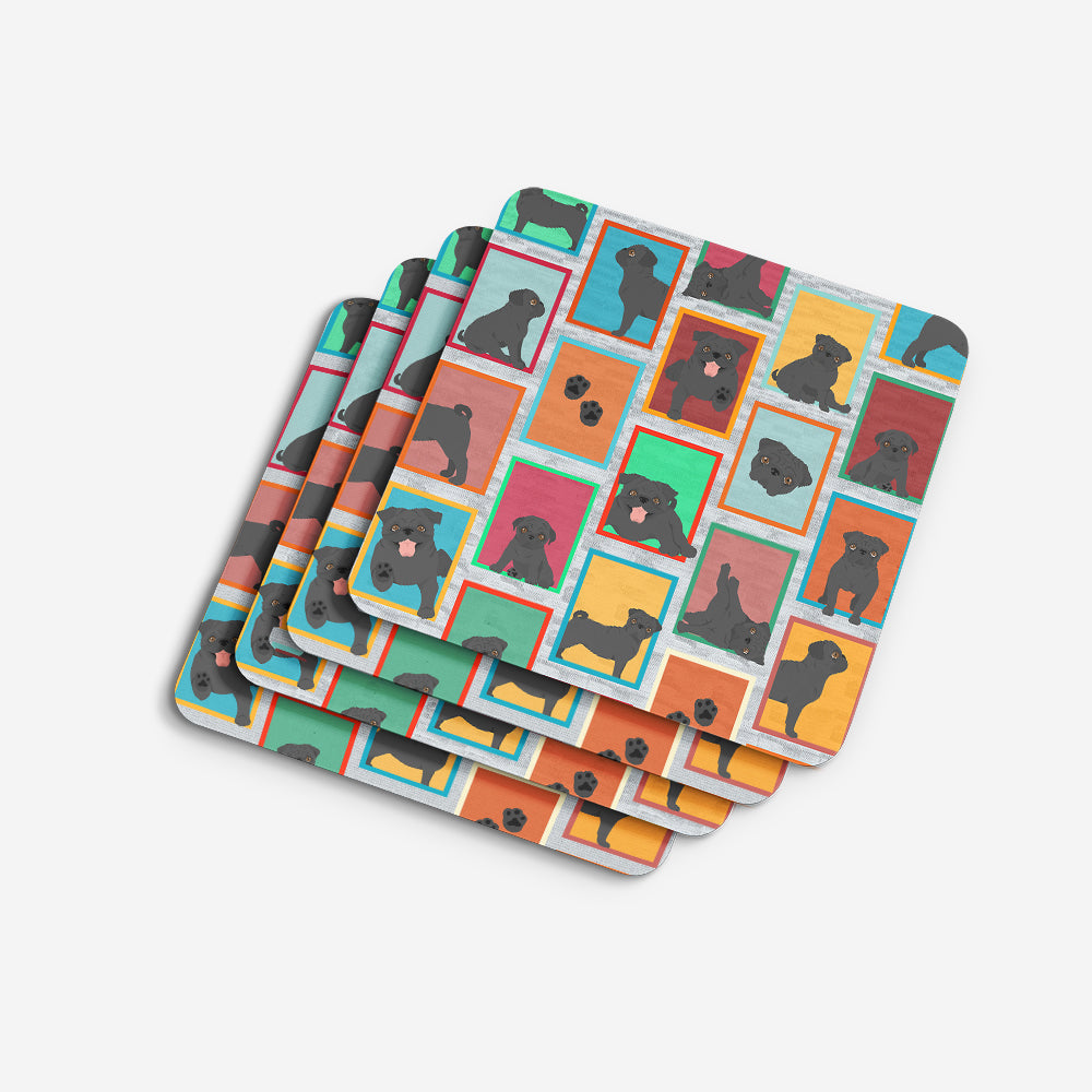 Lots of Black Pug Foam Coasters Set of 4 Cup Coasters for Indoor Outdoor, Tabletop Protection, Anti Slip, Mouse pad Material
