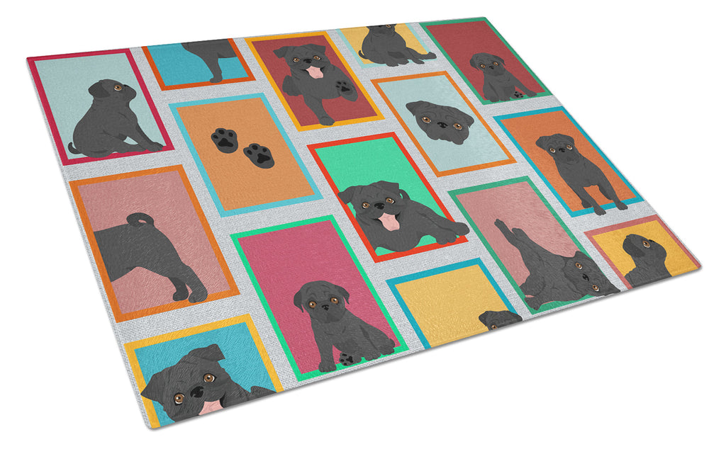 Lots of Black Pug Cutting Board Tempered Glass Kitchen Cutting Surface, Heat Resistant Chopping, Non-Slip Feet, Food Prep & Serving