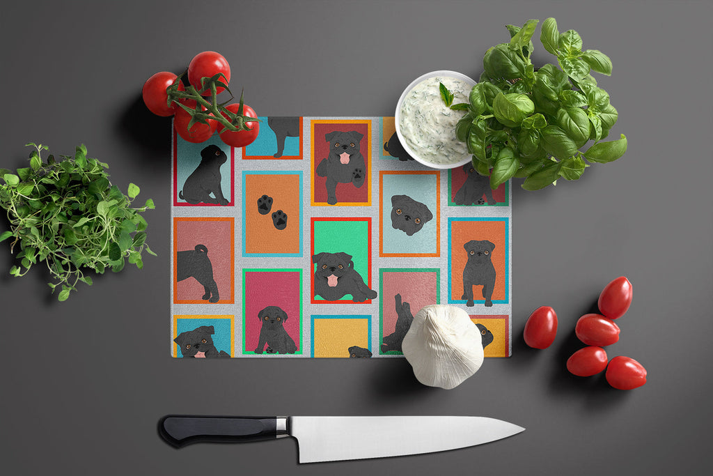 Lots of Black Pug Cutting Board Tempered Glass Kitchen Cutting Surface, Heat Resistant Chopping, Non-Slip Feet, Food Prep & Serving
