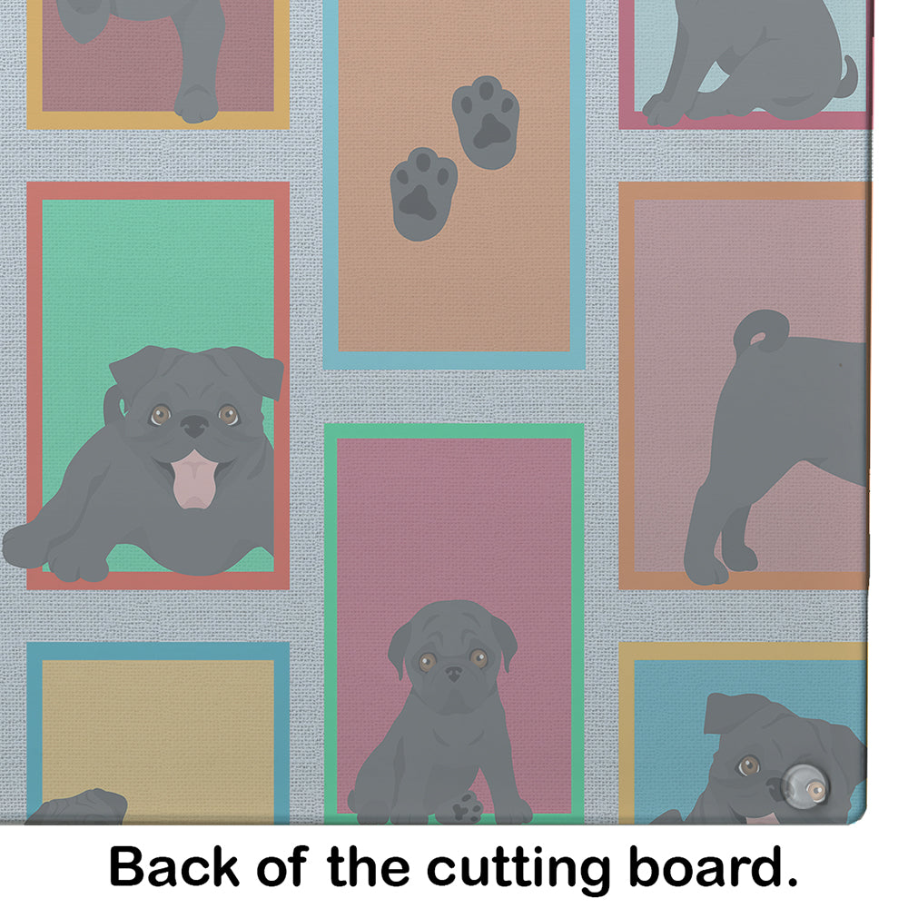 Lots of Black Pug Cutting Board Tempered Glass Kitchen Cutting Surface, Heat Resistant Chopping, Non-Slip Feet, Food Prep & Serving