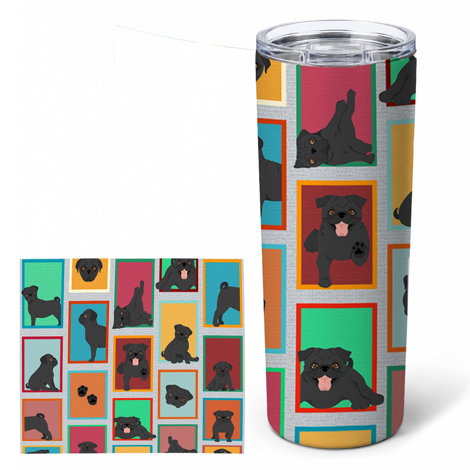 Lots of Black Pug Stainless Steel Skinny Tumbler 20 oz Vacuum Double Walled Reusable Insulated Travel Cup