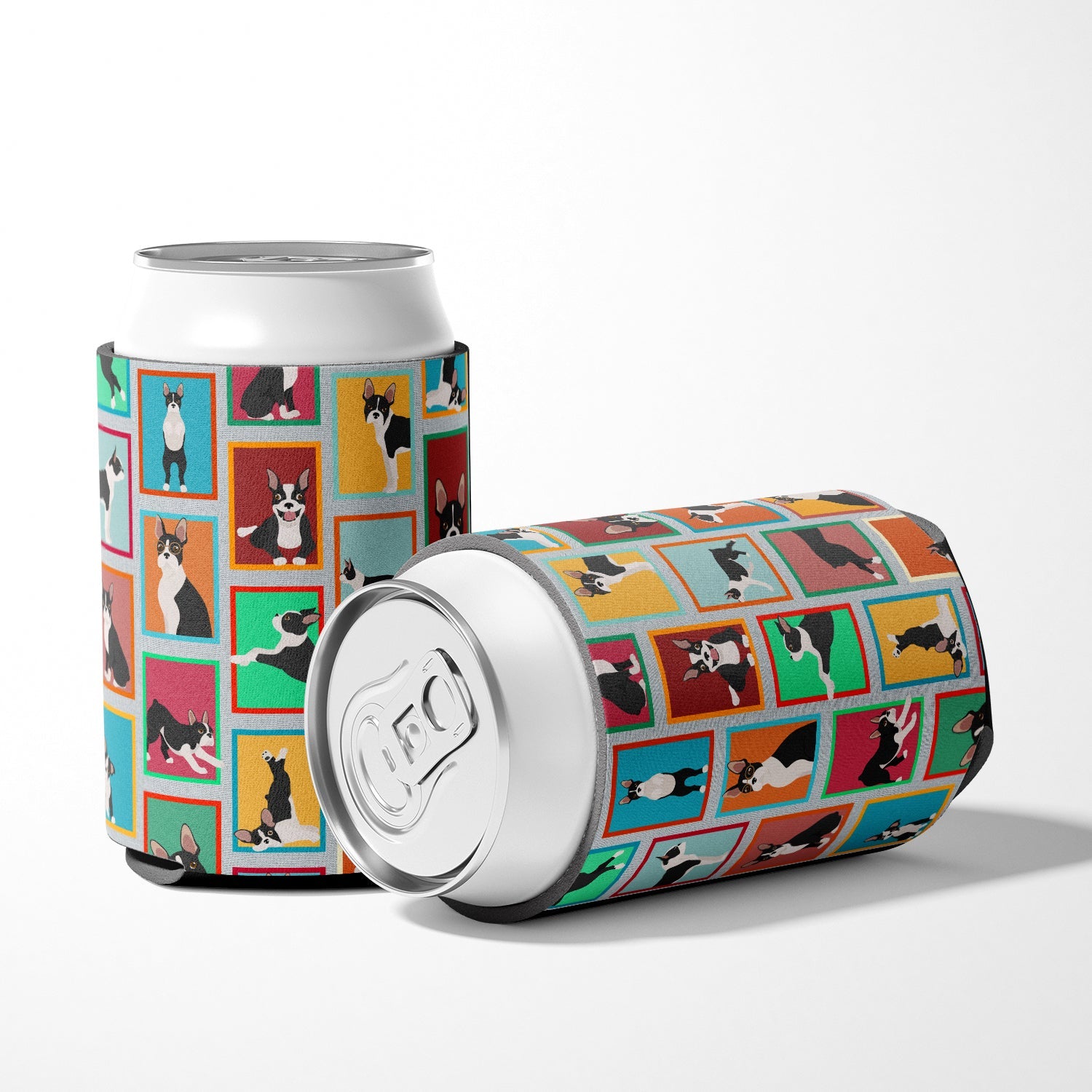 Lots of Boston Terrier Can or Bottle Hugger Cooler Sleeve for Standard 12 oz Cans, Insulated Foam Beer & Soda Can Hugger Reusable