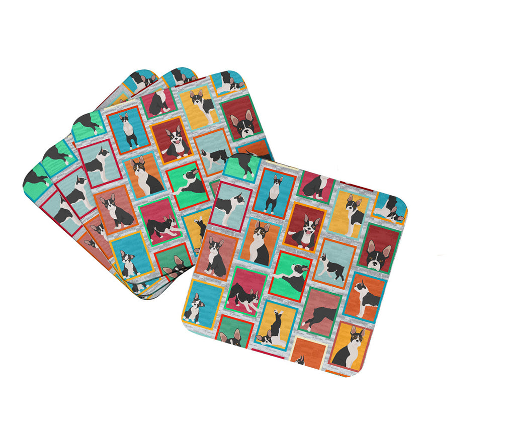 Lots of Boston Terrier Foam Coasters Set of 4 Cup Coasters for Indoor Outdoor, Tabletop Protection, Anti Slip, Mouse pad Material