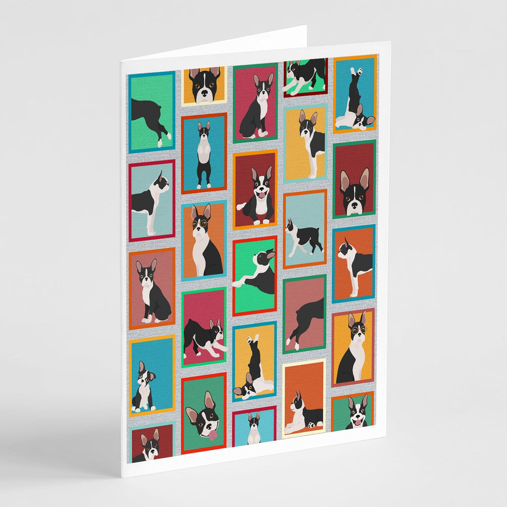 Lots of Boston Terrier Greeting Cards Pack of 8 Blank Cards with Envelopes Whimsical A7 Size 5x7