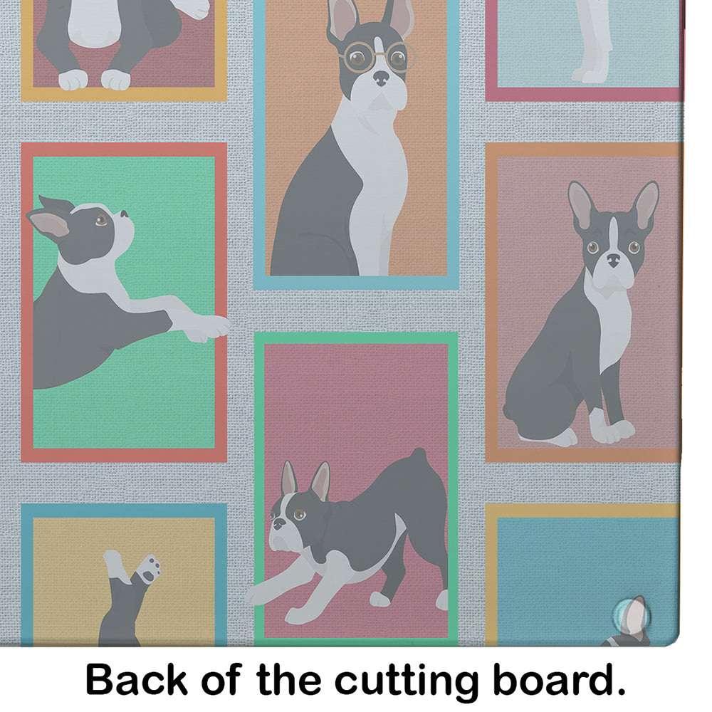 Lots of Boston Terrier Cutting Board Tempered Glass Kitchen Cutting Surface, Heat Resistant Chopping, Non-Slip Feet, Food Prep & Serving