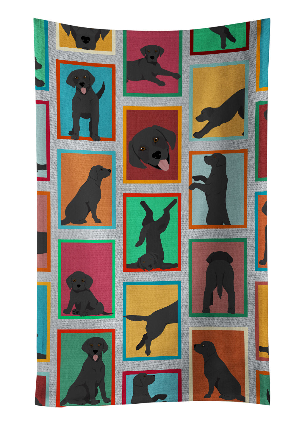 Lots of Black Labrador Retriever Kitchen Towel Velour Plush Front and Cotton Loop Back Machine Washable