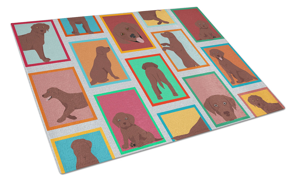 Lots of Chocolate Labrador Retriever Cutting Board Tempered Glass Kitchen Cutting Surface, Heat Resistant Chopping, Non-Slip Feet, Food Prep & Serving