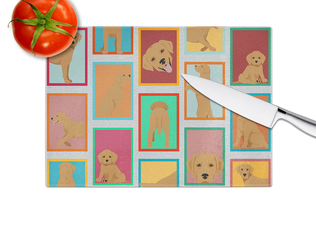 Lots of Red Fox Labrador Retriever Cutting Board Tempered Glass Kitchen Cutting Surface, Heat Resistant Chopping, Non-Slip Feet, Food Prep & Serving