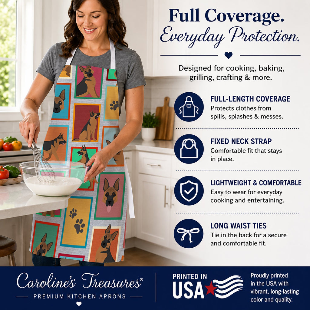 Lots of German Shepherd Apron Cooking Kitchen Server Baking Crafts Gardening for Adult Women Men, Unisex, Large, Multicolor