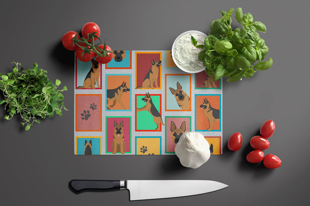 Lots of German Shepherd Cutting Board Tempered Glass Kitchen Cutting Surface, Heat Resistant Chopping, Non-Slip Feet, Food Prep & Serving