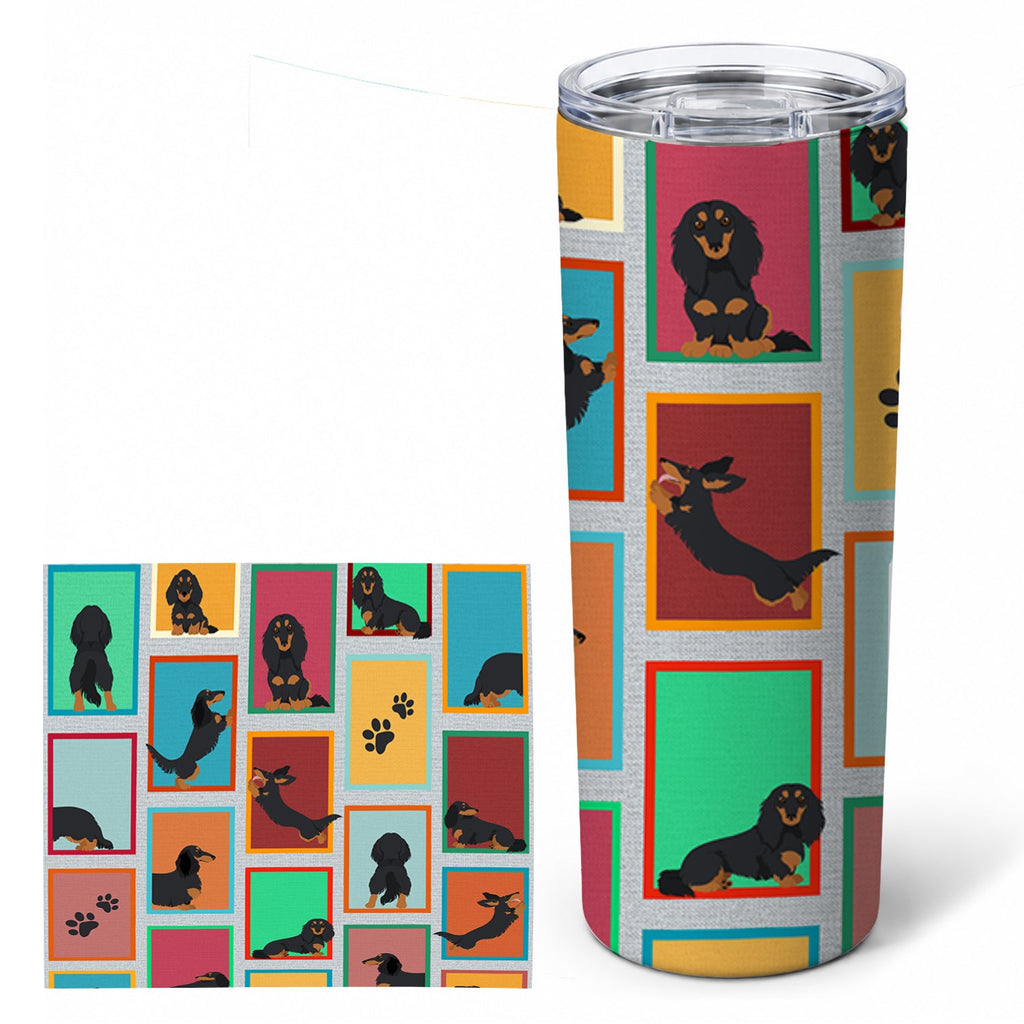 Lots of Longhaired Black Tan Dachshund Stainless Steel Skinny Tumbler 20 oz Vacuum Double Walled Reusable Insulated Travel Cup