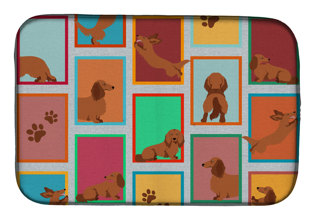 Lots of Longhaired Red Dachshund Dish Drying Mat Absorbent Dish Drying Mat Pad for Kitchen Counter Dish Drainer Mat for Countertop, 14 x 21", Multicolor