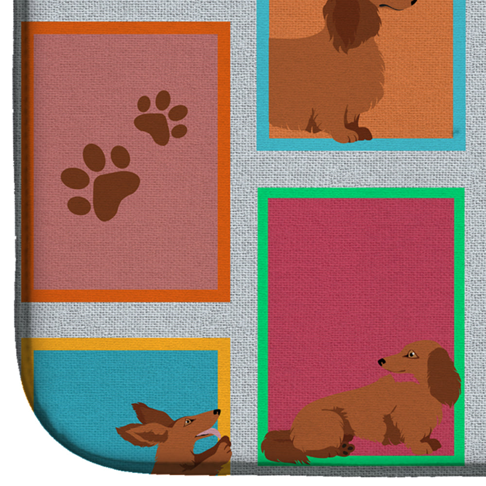 Lots of Longhaired Red Dachshund Dish Drying Mat Absorbent Dish Drying Mat Pad for Kitchen Counter Dish Drainer Mat for Countertop, 14 x 21", Multicolor