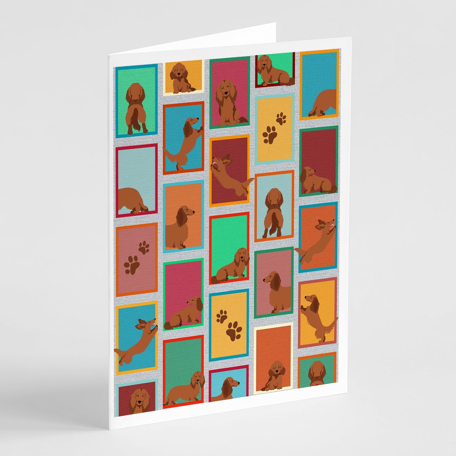 Lots of Longhaired Red Dachshund Greeting Cards Pack of 8 Blank Cards with Envelopes Whimsical A7 Size 5x7