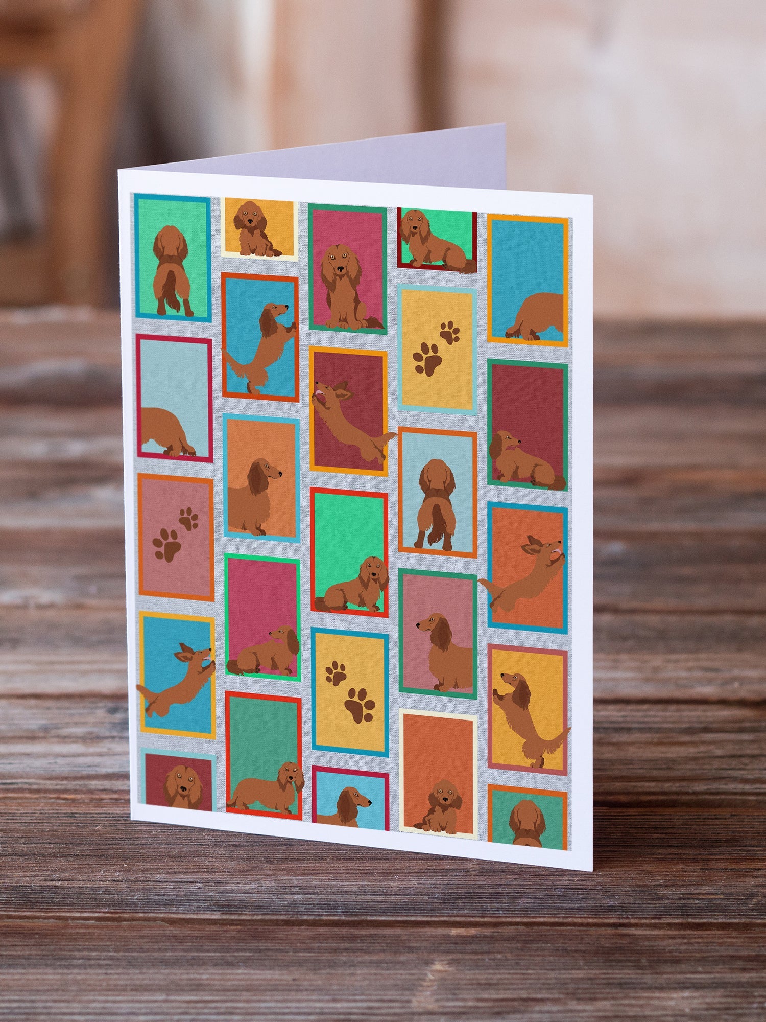Lots of Longhaired Red Dachshund Greeting Cards Pack of 8 Blank Cards with Envelopes Whimsical A7 Size 5x7