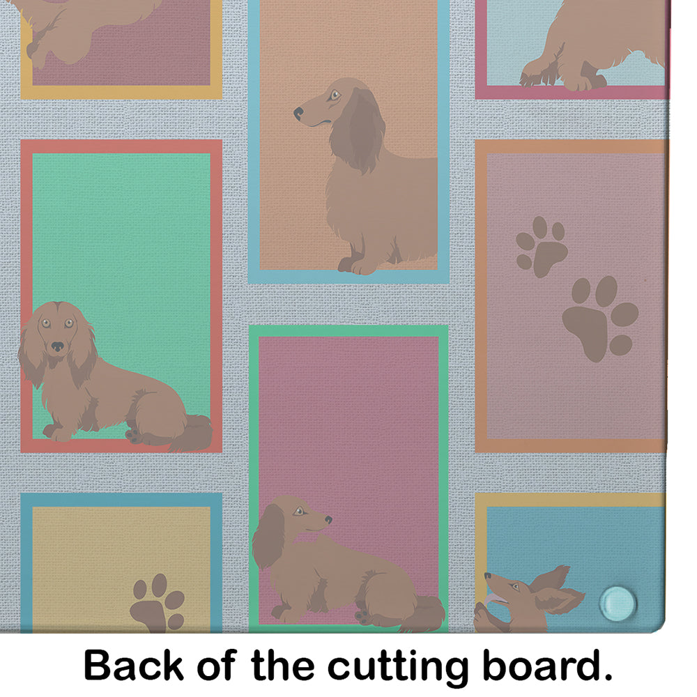 Lots of Longhaired Red Dachshund Cutting Board Tempered Glass Kitchen Cutting Surface, Heat Resistant Chopping, Non-Slip Feet, Food Prep & Serving