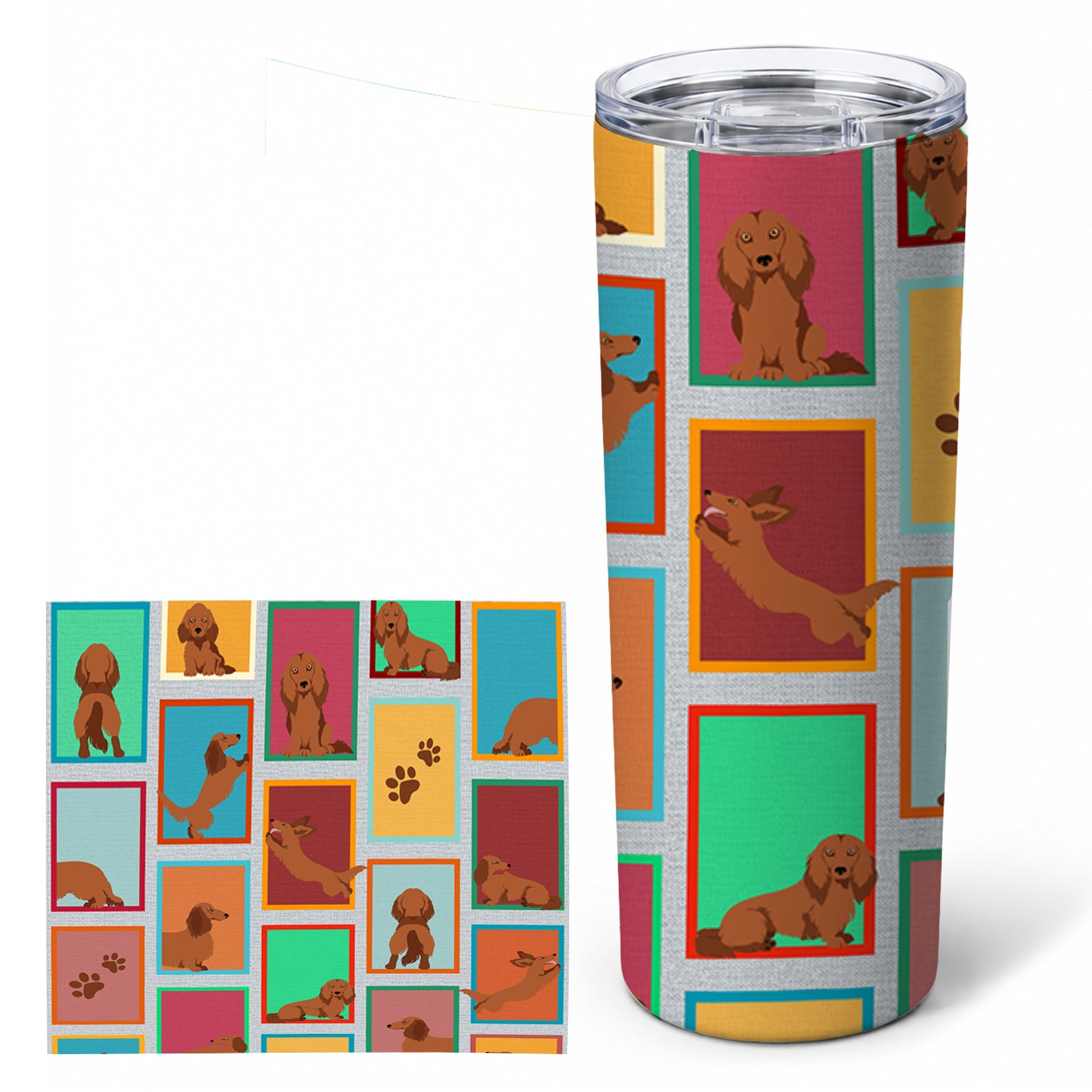 Lots of Longhaired Red Dachshund Stainless Steel Skinny Tumbler 20 oz Vacuum Double Walled Reusable Insulated Travel Cup