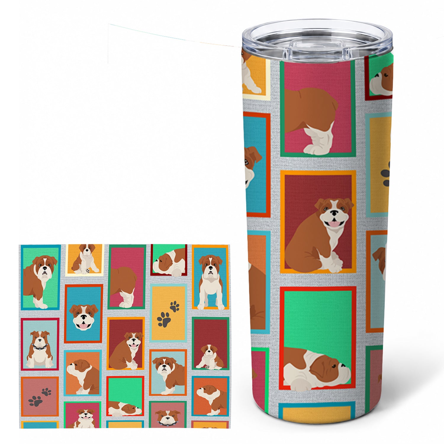 Lots of Red and White English Bulldog Stainless Steel Skinny Tumbler 20 oz Vacuum Double Walled Reusable Insulated Travel Cup