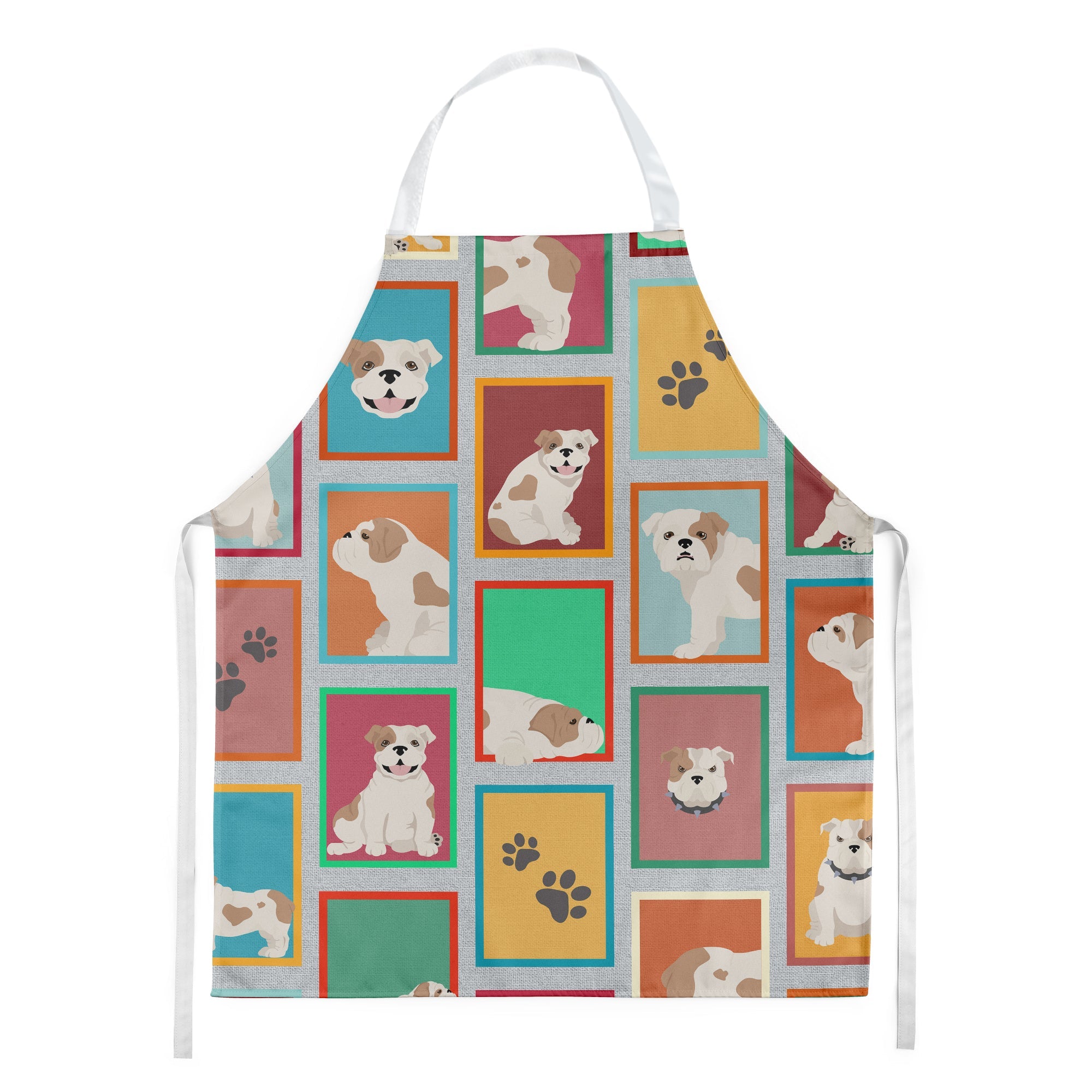 Lots of Piebald English Bulldog Apron Cooking Kitchen Server Baking Crafts Gardening for Adult Women Men, Unisex, Large, Multicolor