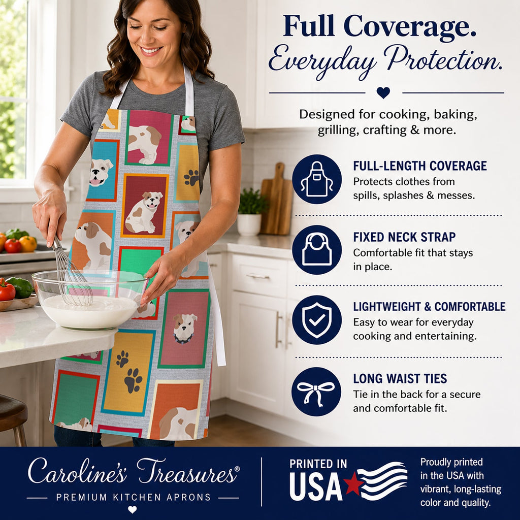 Lots of Piebald English Bulldog Apron Cooking Kitchen Server Baking Crafts Gardening for Adult Women Men, Unisex, Large, Multicolor