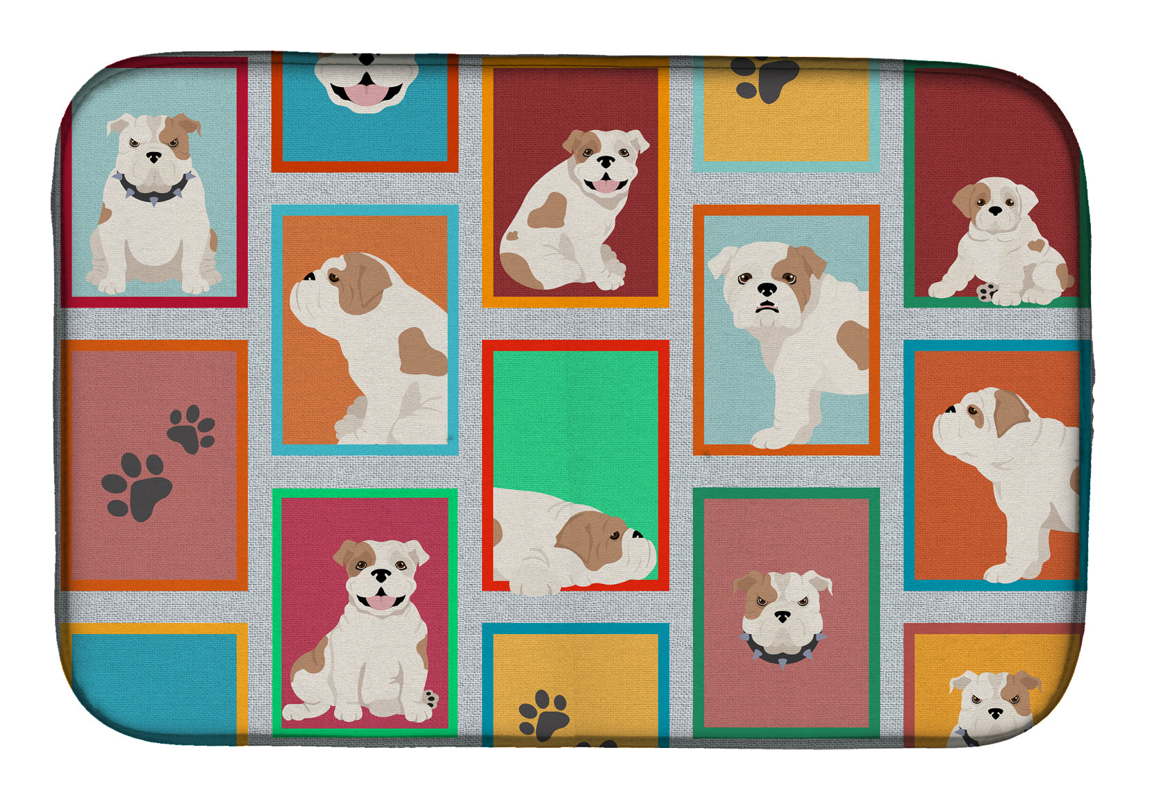 Lots of Piebald English Bulldog Dish Drying Mat Absorbent Dish Drying Mat Pad for Kitchen Counter Dish Drainer Mat for Countertop, 14 x 21", Multicolor