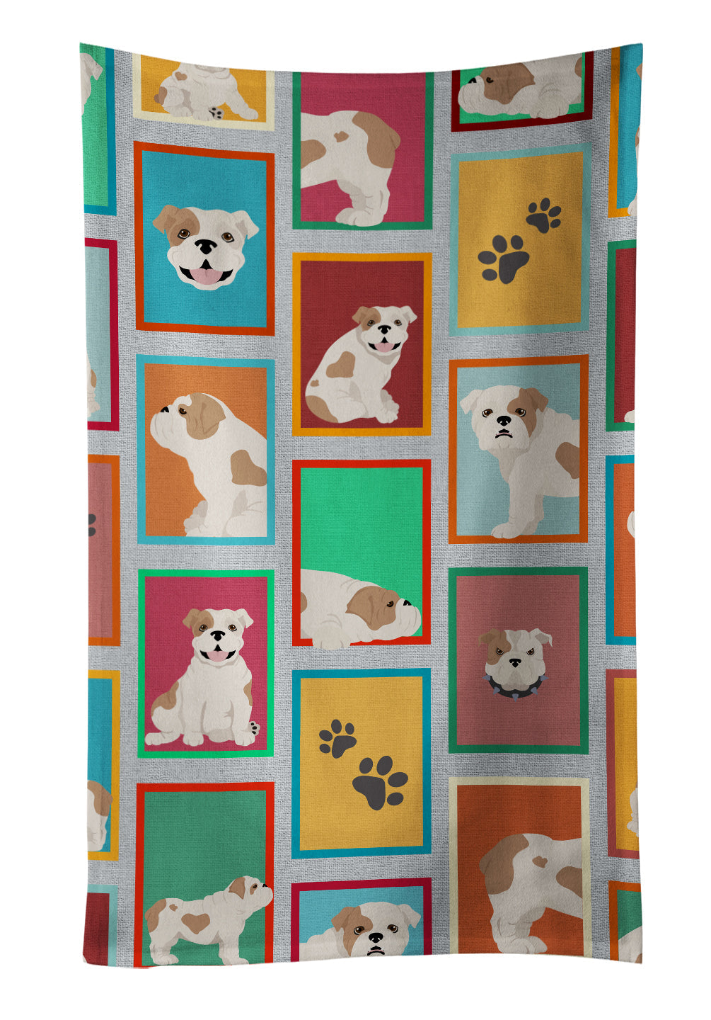 Lots of Piebald English Bulldog Kitchen Towel Velour Plush Front and Cotton Loop Back Machine Washable