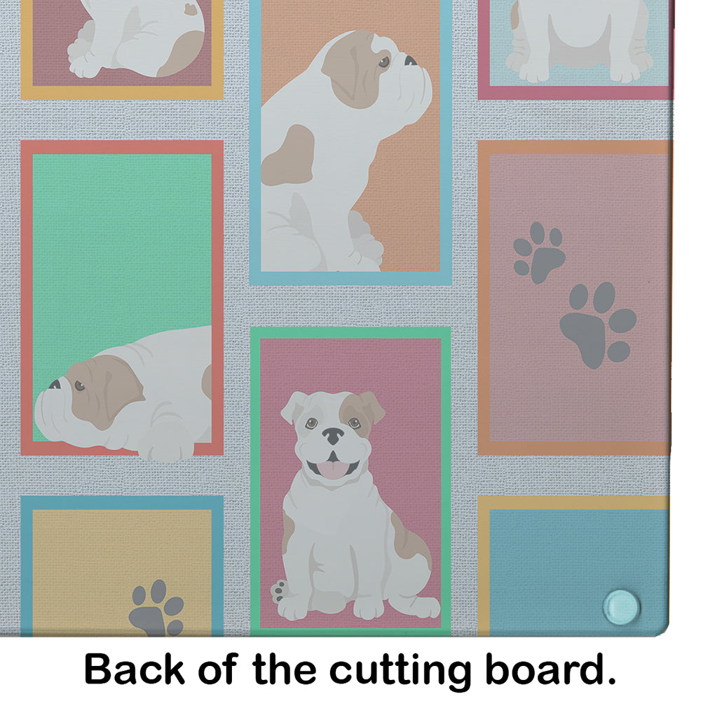 Lots of Piebald English Bulldog Cutting Board Tempered Glass Kitchen Cutting Surface, Heat Resistant Chopping, Non-Slip Feet, Food Prep & Serving