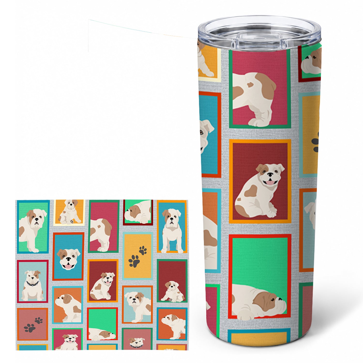 Lots of Piebald English Bulldog Stainless Steel Skinny Tumbler 20 oz Vacuum Double Walled Reusable Insulated Travel Cup