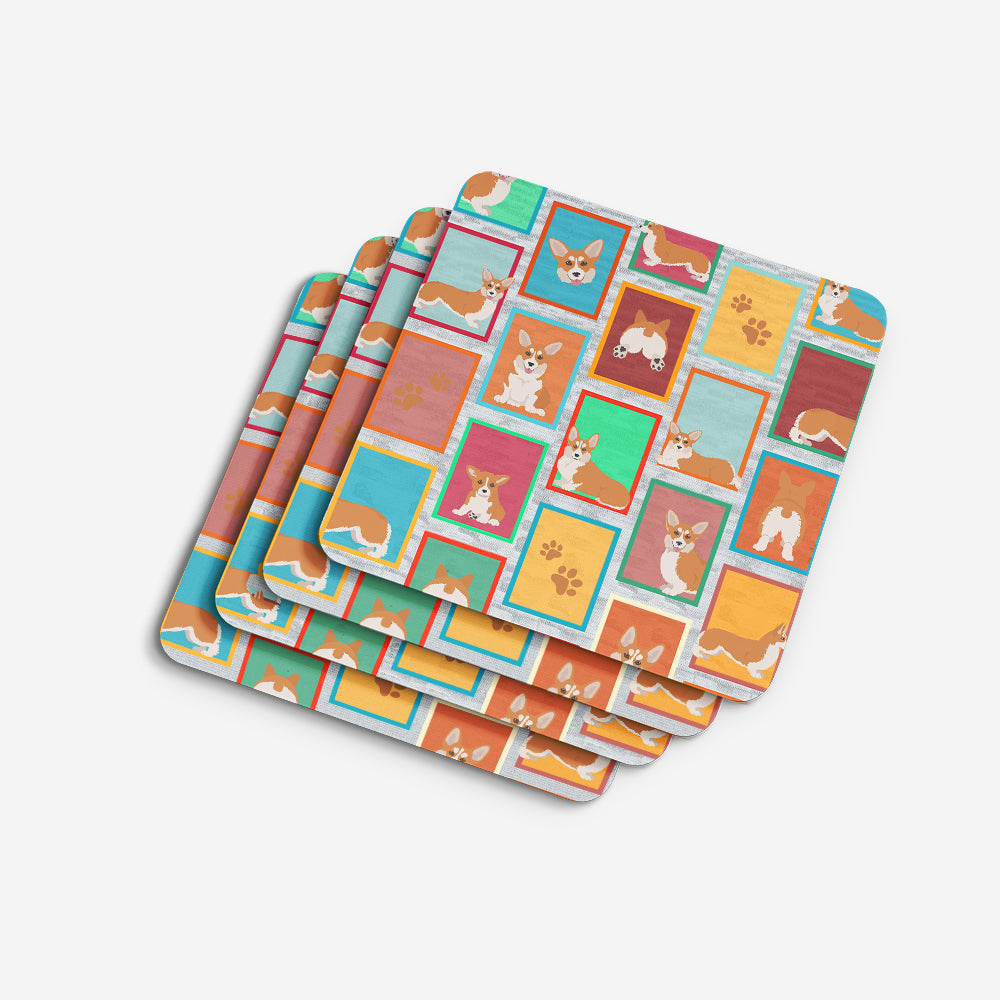 Lots of Red and White Pembroke Corgi Foam Coasters Set of 4 Cup Coasters for Indoor Outdoor, Tabletop Protection, Anti Slip, Mouse pad Material