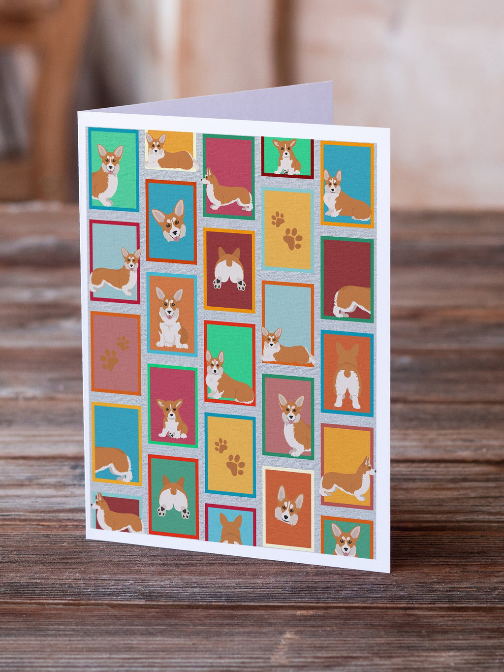 Lots of Red and White Pembroke Corgi Greeting Cards Pack of 8 Blank Cards with Envelopes Whimsical A7 Size 5x7