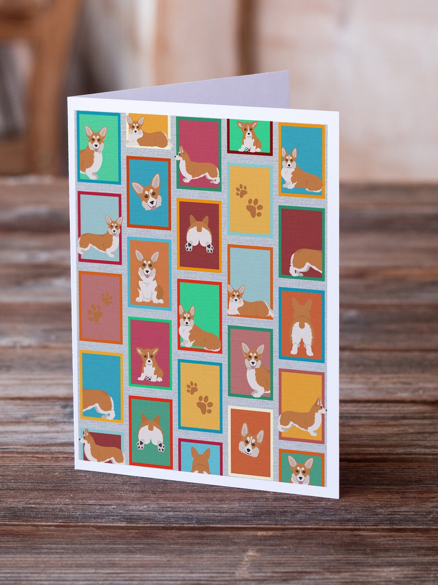Lots of Red and White Pembroke Corgi Greeting Cards Pack of 8 Blank Cards with Envelopes Whimsical A7 Size 5x7