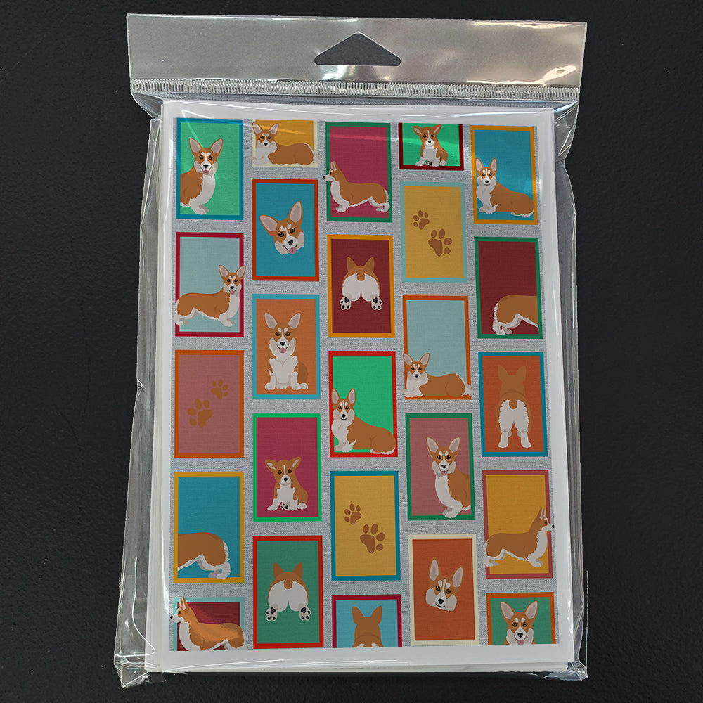 Lots of Red and White Pembroke Corgi Greeting Cards Pack of 8 Blank Cards with Envelopes Whimsical A7 Size 5x7