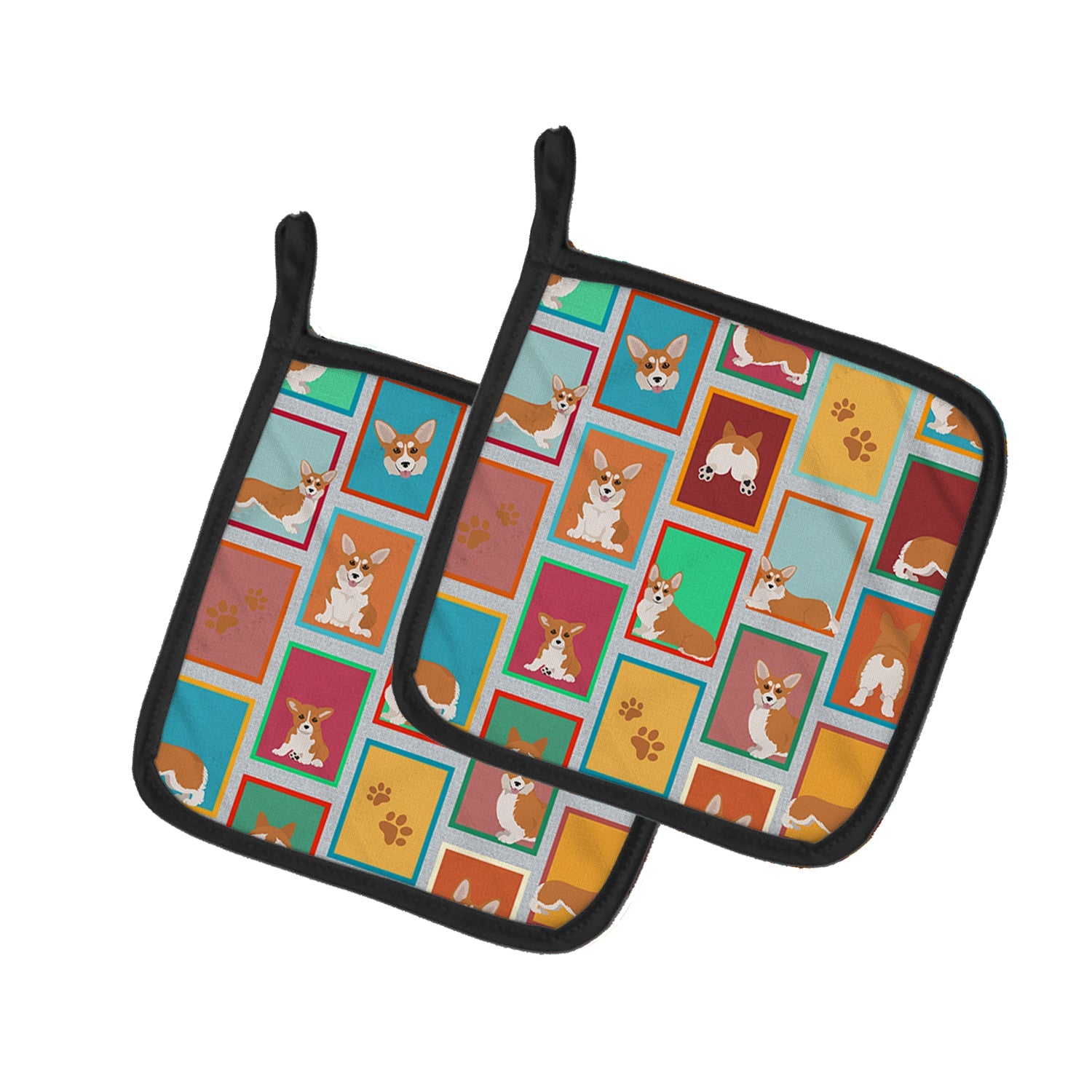Lots of Red and White Pembroke Corgi Pot Holder Set of 2 Heat Resistant Quilted Hot Pads 7.5 x 7.5 Inch, Insulated Kitchen Trivets for Cooking & Baking