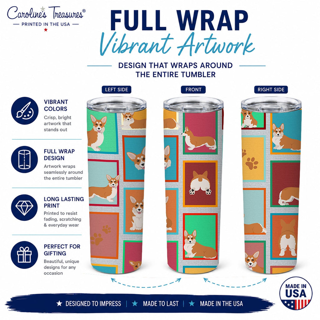 Lots of Red and White Pembroke Corgi Stainless Steel Skinny Tumbler 20 oz Vacuum Double Walled Reusable Insulated Travel Cup