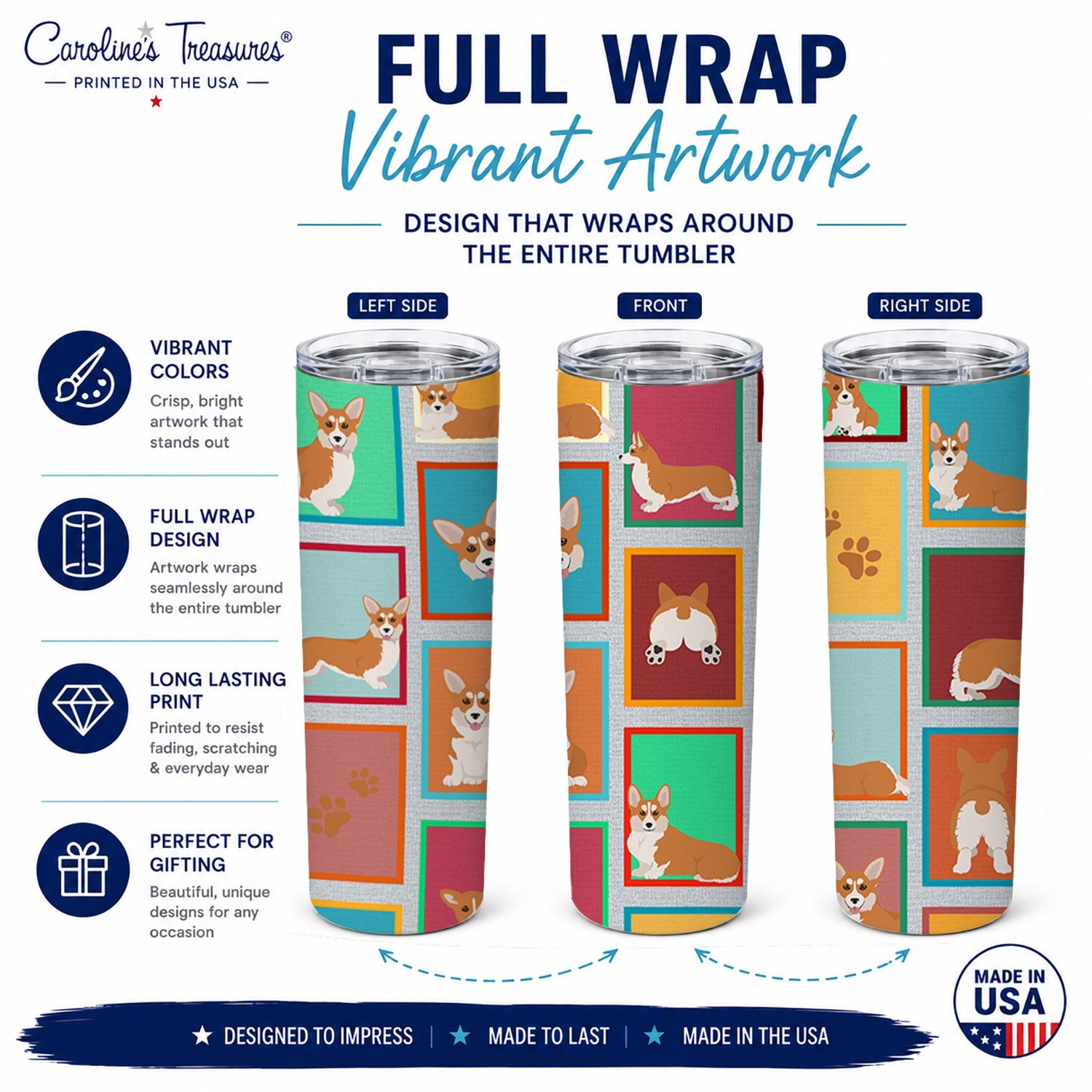 Lots of Red and White Pembroke Corgi Stainless Steel Skinny Tumbler 20 oz Vacuum Double Walled Reusable Insulated Travel Cup