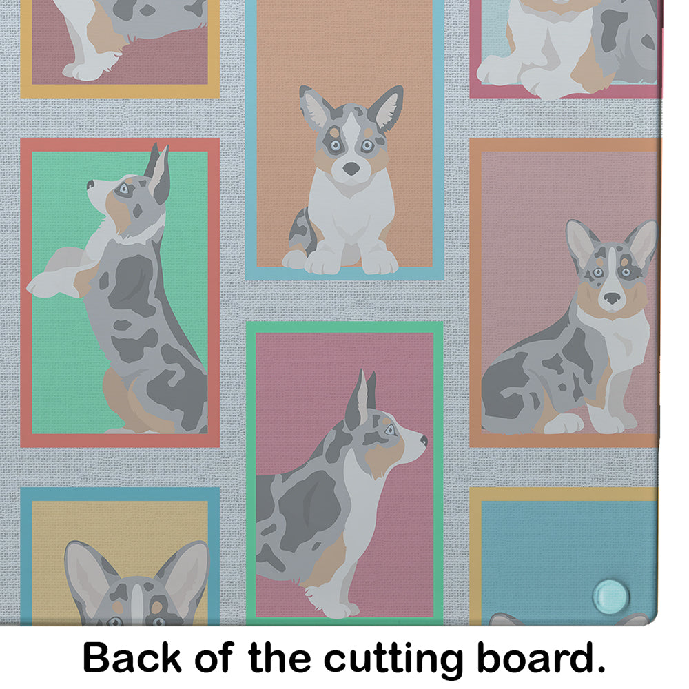 Lots of Blue Merle Welsh Cardigan Corgi Cutting Board Tempered Glass Kitchen Cutting Surface, Heat Resistant Chopping, Non-Slip Feet, Food Prep & Serving